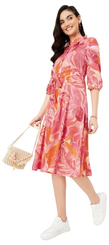 Max Women Floral Printed Midi Casual Dress (MDDRS41005PINK)_Small