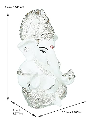 Image of eCraftIndia Silver Plated White Polyresin Lord Ganesha Idol for Home, Temple and Office - Perfect God Idol for Diwali, Ganesh Chaturthi, and Hindu Festivals, Ideal for Gift Giving