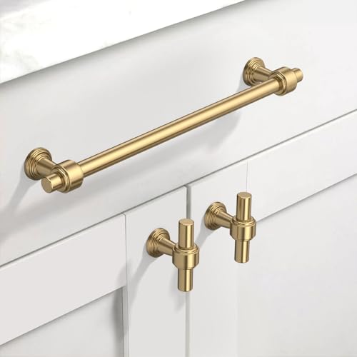 Image of 10 Pack 7.5 inch(192mm) Champagne Gold Cabinet Pulls Kitchen Cabinet Handles Brushed Bronze Cabinet Hardware Drawer Pulls for Cupboard