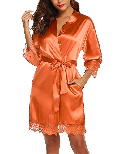 Urru Women's Bathrobes Short Kimono Robe Bridesmaids Satin Sleepwear Above Knee Length Coral S #TOP16