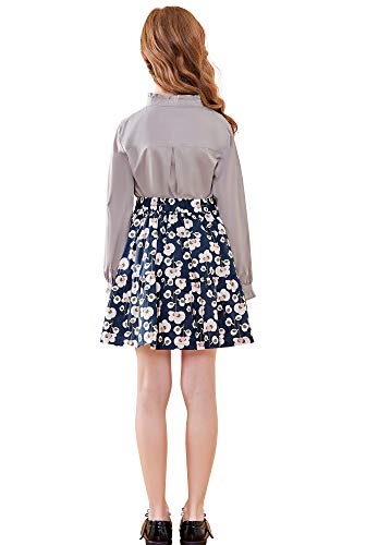 Solocote Girls Blouse Ruffle Long Sleeve Button Down Shirts Princess Cotton Loose Soft Tops Spring And Summer, 190903, Gray, 5-6Y #TOP2