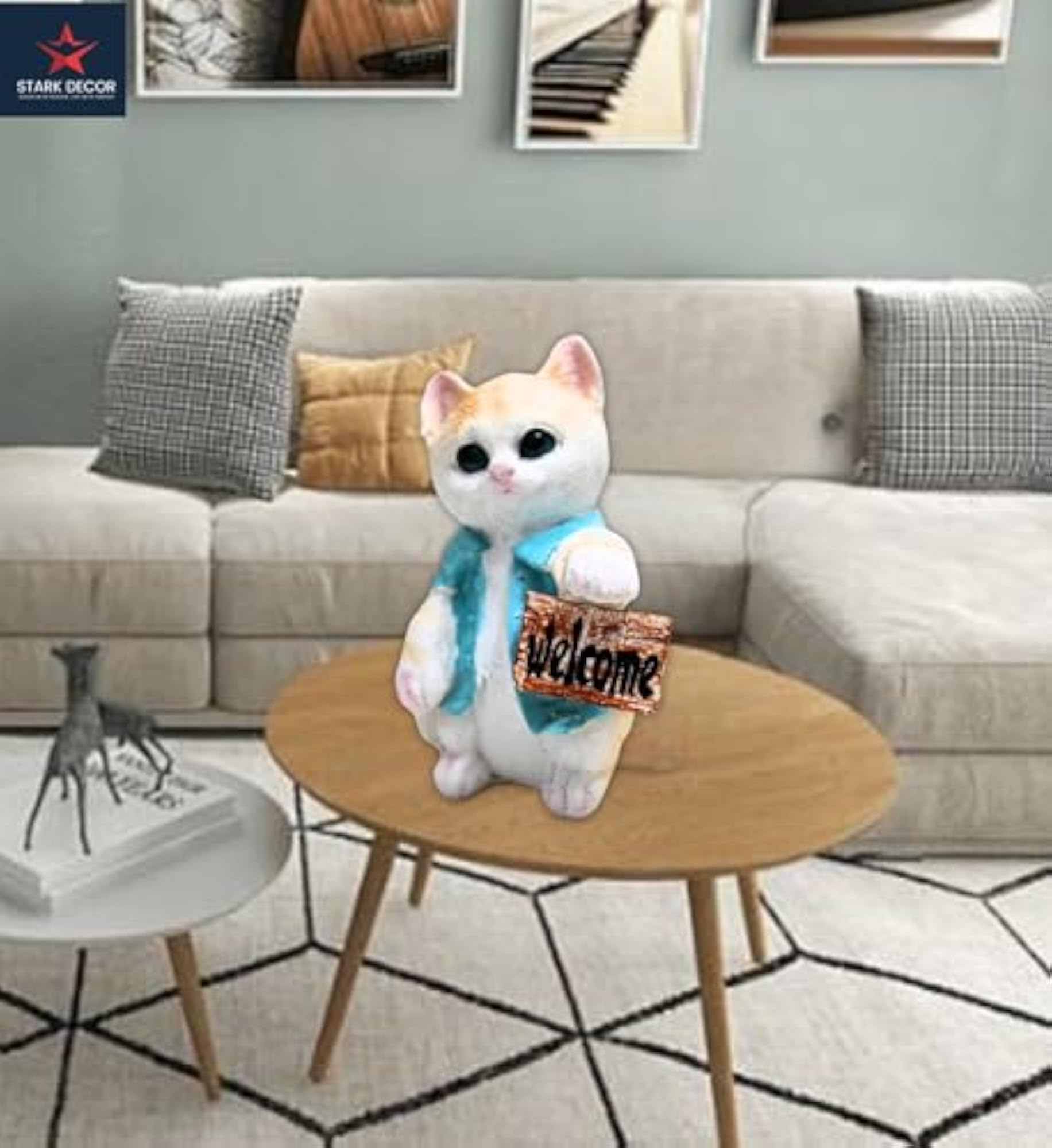 Mini Cat Standing Welcome Statue Figurine for Home Decor
