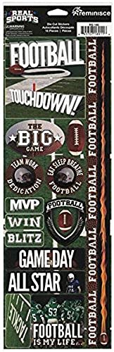 Reminisce Real Sport Die-Cut Cardstock Combo Stickers, 4.25 by 13-Inch, Football