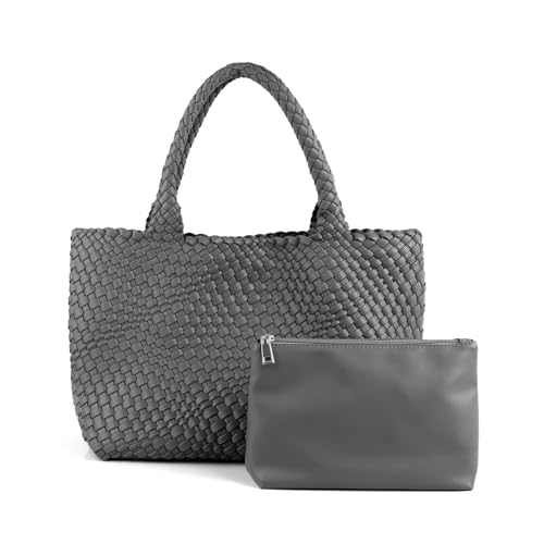 Image of Woven Tote Bag Womens Purse Vegan Leather Shoulder Handbags Fashion Summer Beach Tote Bags Large Travel Totes