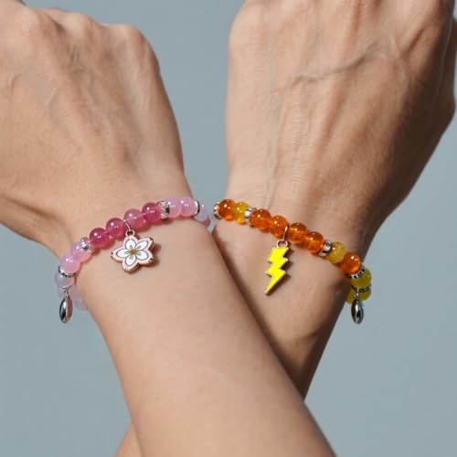 2Pcs Beaded Matching Bracelets For Couples Demon Killer Lightning Sakura Butterfly Anime Bracelets Halloween Christmas Gift4