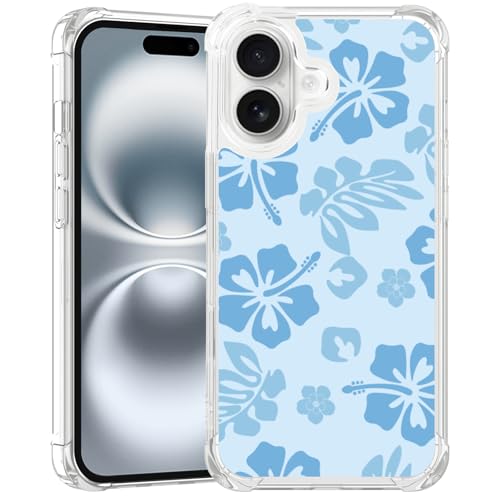 Coque iPhone 16 transparente antichoc en TPU souple motif fleur bleue pour hommes et femmes