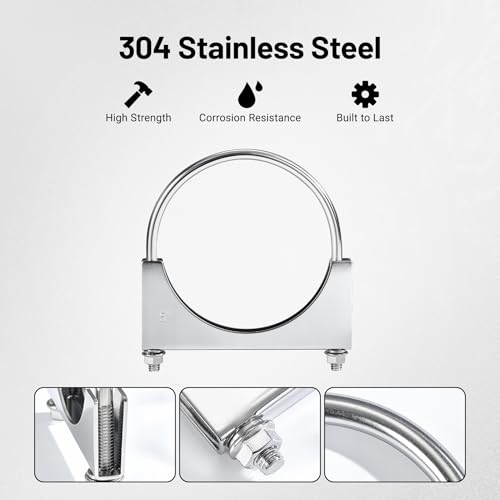Image of EVIL ENERGY 5 inch Heavy Duty U Bolt Exhaust Clamp, 5 Inch Stainless Steel U Muffler Clamps, Saddle Style, 2PCS