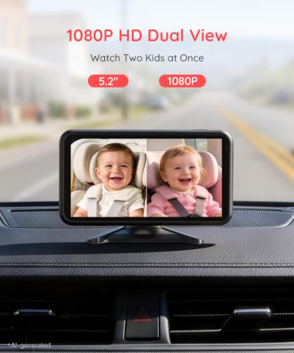 Image of LUCKVIEW BM2 PRO Dual Baby Car Camera, 5.2 inch 1080P Baby Monitor | IR Night Vision and Anti-Shake Mount; Split View Helps Parents Check 2 Kids or Pets In Rear-Facing Car Seats