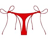 Kepblom Women's Thong Bikini Bottoms: String Tie Side Bathing Suit Bottoms, Red, L