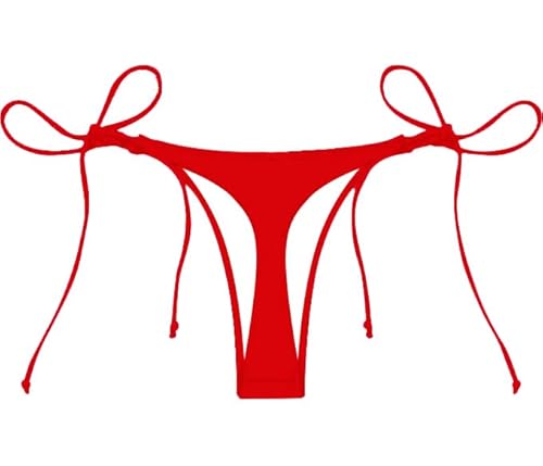 Kepblom Women's Thong Bikini Bottoms: String Tie Side Bathing Suit Bottoms, Red, L