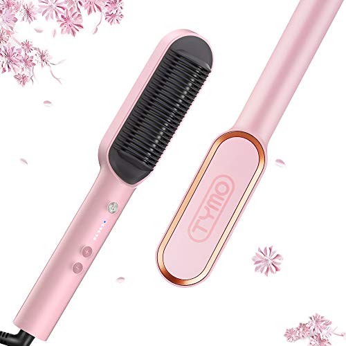 TYMO Ring Pink Hair Straightener Brush – Hair Straightening Iron with Built-in Comb