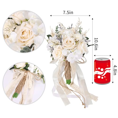 CEWOR Wedding Bouquets for Bride Bridesmaid, White Champagne Artificial Roses Flowers Wedding Decoration (7.5in) by CEWOR - Image 2
