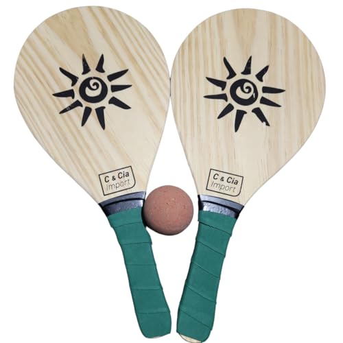 Kit Jogo Frescobol Tênis De Praia 2 Raquetes Madeira + Bola