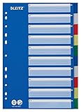 Leitz Register für A4, Deckblatt aus Karton und 10 Trennblätter mit Taben aus Kunststoff, Mehrfarbig, 12566000