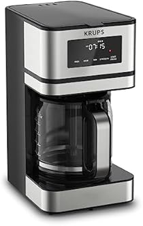 KRUPS Simply Brew: Stainless Steel and Glass Carafe 12 Cup Drip Coffee Maker, Programmable with Digital Display, Dishwasher Safe, Drip Free Coffee Machine, Black and Silver