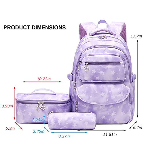 Goldwheat Star Print Backpack With Lunch Pack Pencil Case 3Pcs Sets For Elementary Students Knapsack And Teens #TOP1