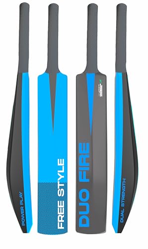 Image of Jaspo Fumes Premium Hard Plastic Tennis Cricket Full Size Bat (34 X 4.5 Inch) for All Age Groups (Slog Plus (Dual Color-Grey Blue))