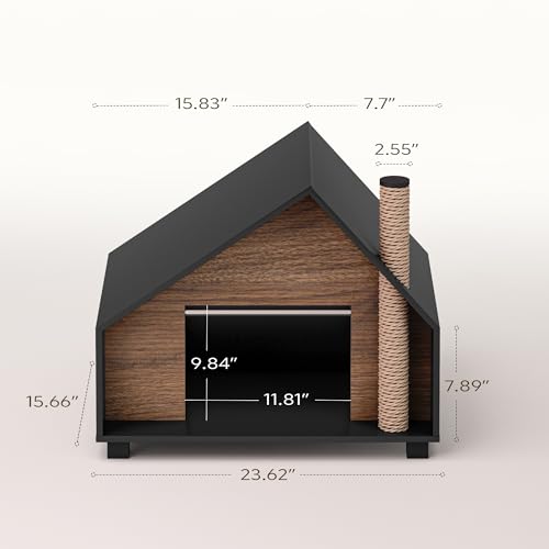 Wooden Cat House Outdoor Indoor, Durable Pet House for Cats, Indoor Cat Lodge, Cat House with Air Vents, Easy Clean and Assemble, Modern Style Cottage Look, Black Walnut - Thumbnail 3