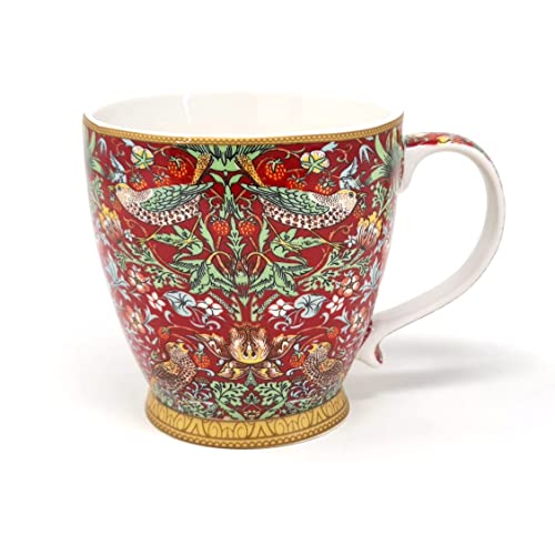 Large Breakfast Coffee Mug William Morris Strawberry Thief Floral Red Tea Cup (16.9Fl Oz) #TOP2