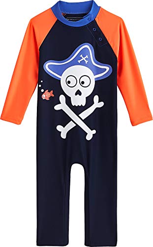 Coolibar UPF 50+ Baby Beach One-Piece Swimsuit - Sun Protective (6 Months- Navy Pirate)