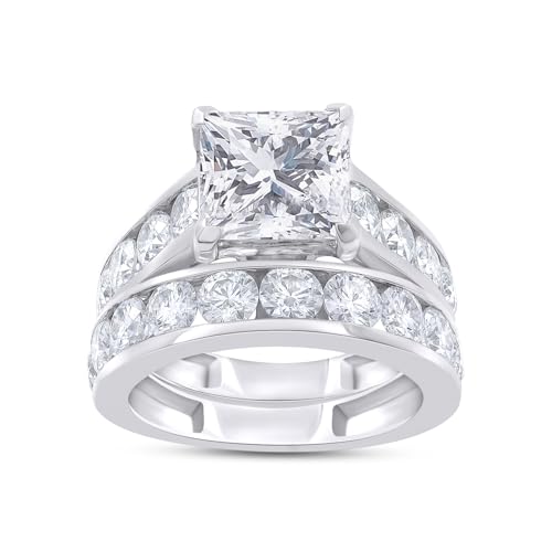 Bridal Ring Set Center Princess Cut & Round Moissanite Wedding Engagement Ring for Womens In 14k Gold Plated Sterling Silver jewlery 3 To 6 Carat (Clarity-VVS1)