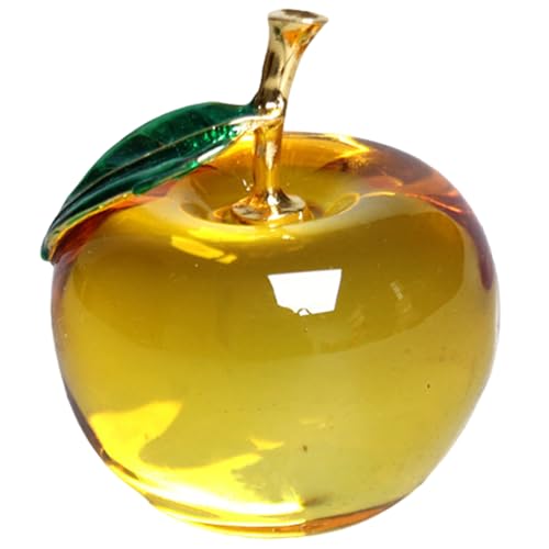 BEAHING Glass Fruit Artificial Glass Apple-Shaped Crystal with Green Leaf Collectible Figurines Art Crafts Ornament Christmas
