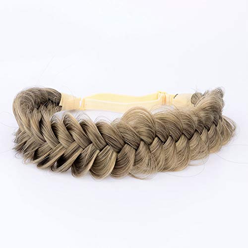 Gledola Messy Synthetic Hair Braided Headband Classic Chunky Wide Plaited Headband for Women Girl Beauty (Dark Ash Blonde)