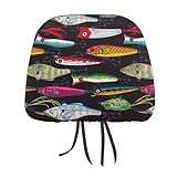 車用ヘッドレストカバー 鯉幟 魚柄 2枚セット カーまくらカバー 車用ネックパッドカバー おしゃれ かわいい ヘッドレストの装飾 カー用品 取付簡単 通気 自動車 汎用 旅行 運転