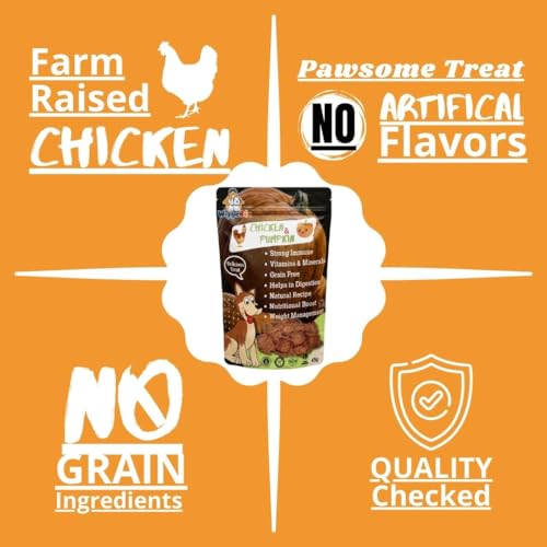 Image of Chicken & Pumpkin Dog Treat | Travel Pack |Protein Rich | Natural De-wormer | for All Dog Breed | Crunchy Snack | 45g