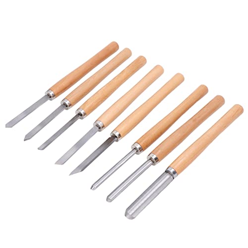 Jeanoko 8pcs HSS Turning Chisel Set,Wood Turning Chisel Set with Wooden Presentation Box,65 Manganese Steel and Beech Long Service Life,for Hard and Soft Woods,Walnut