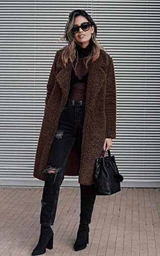 image for Angashion Women's Fuzzy Fleece Lapel Open Front Long Cardigan Coat Fau