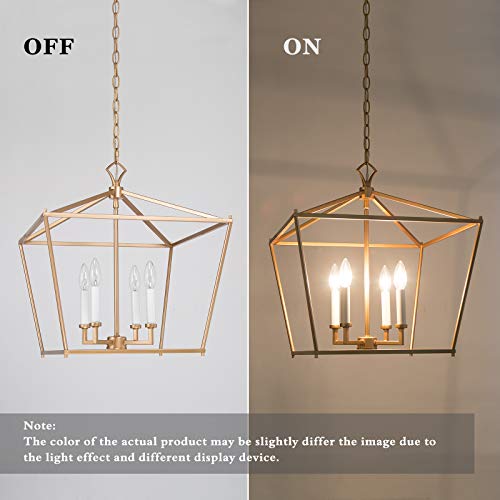 Classy Leaves Gold Chandelier, Lantern Pendant Light Fixtures, Foyer Chandelier For Dining Room, Kitchen Island, Entryway, 17.5’’ L X 17.5’’ W X20’’ H #TOP4