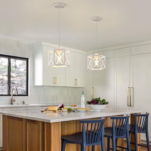 XSDeTu 2 Pack Pendant Lights for Kitchen Island, Modern Pendant Lighting with White Hexagonal Cage, Vintage Metal Ceiling Lights, Adjustable Lantern Hanging Light Fixture for Foyer Entryway Bedroom by XSDeTu - Used condition - Image 2