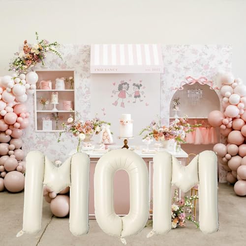 Image of 40 Inch Beige Mom Balloons for Mothers Day Decorations, Large Cream Mother's Day Mylar Foil Balloon Letter, Ivory White Sand Mom Alphabet Sign for Mama Birthday Baby Shower Party Decor Supplies