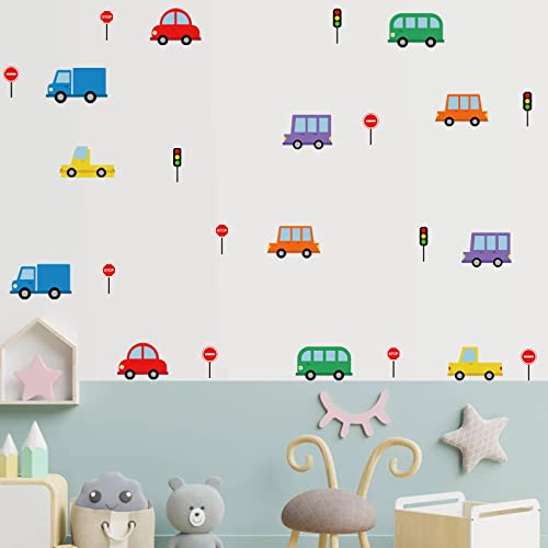 Cartoon Car Wall Sticker Vehicle Wall Decal Peel Removable Structure Decal Decor For Kids Boys Bedroom Nursery Classroom Living Room Decor #TOP4