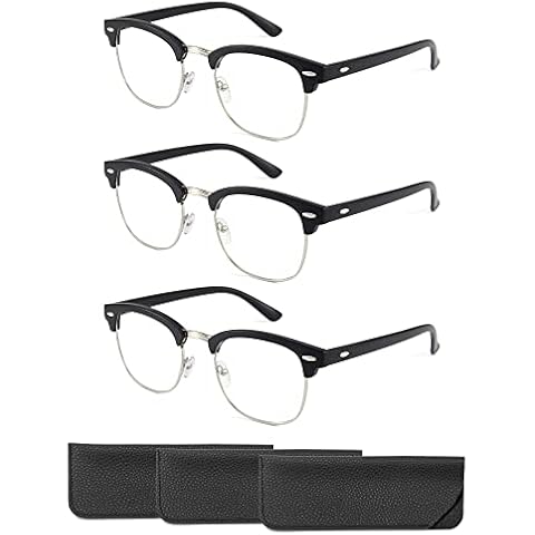 CCVOO 3 Pack Reading Glasses Blue Light Blocking, Retro Semi Rimless Readers for Men Women, Round Eyewear Filter UV400 Cover