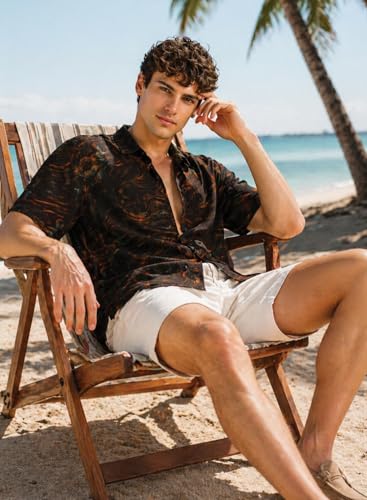Image of ADRO Abstract Printed Shirts for Men | Breathable Cotton Rayon Fabric | Relaxed Fit Summer Shirts | Casual Party Shirt for Men