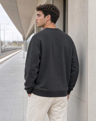 Image of Nobero Oversized Sweatshirts for Man Stylish Crew Neck | 280 GSM Rich Cotton Fleece Solid Oversized Fit Full Sleeve Sweatshirt for Men | Stylish Casual Wear Winter Sweatshirt for Men