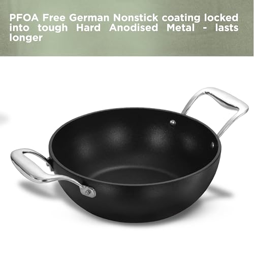 Image of Hawkins Futura Pro 2.5 Litre Deep-Fry Pan, Nonstick Kadhai with Stainless Steel Handles and Stainless Steel Lid, Balck (PNK25S)