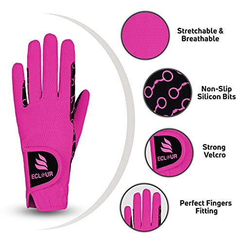 Eclour Kids Horse Riding Gloves With Non-Slip Grip And Finger Touch Design For Multi Sports Activities For Boys And Girls (Black/Pink, Age 8-10 Years) #TOP1