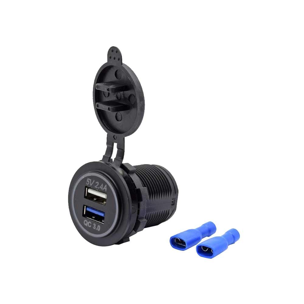 2.4A Dual USB Car Charger Socket DC12-24V Quick Charge with QC3.0 Intelligent Fast Charging for Marine Truck Motorcycle Car etc