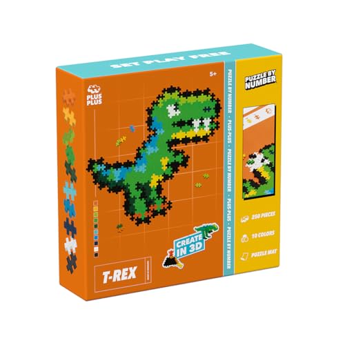 PLUS PLUS Puzzle By Number 250 pcs T-Rex, Green, Yellow, Blue, Orange, 3.6 cm x 3.6 cm x 28 cm - Image 2