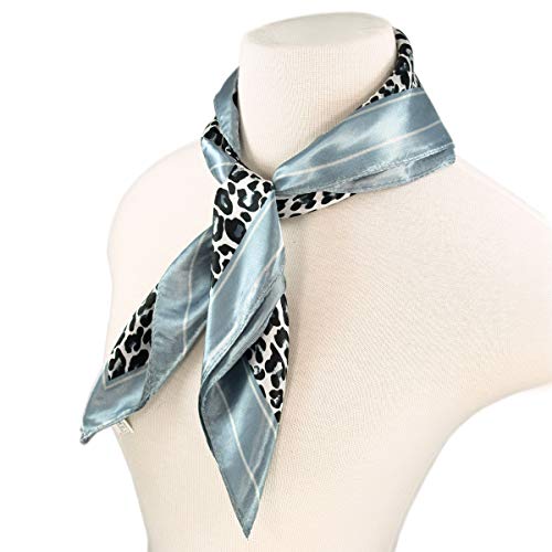 TrendsBlue Elegant Silk Feel Leopard Animal Print Square Scarf 24"3