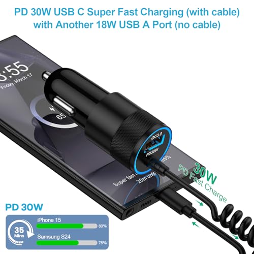 Dual Port Coiled Car Charger