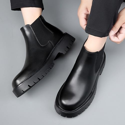 Men's Genuine Leather Chunky Platform Chelsea Dress Boots Luxury Round Toe lug sole Slip-On Outdoor Non Slip Shock Work Ankle Boots2