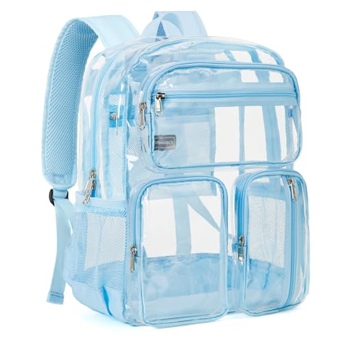Vorspack Clear Backpack Heavy Duty - Large Clear Bookbag Transparent See Through Backpacks for College Work Festival - Sky Blue