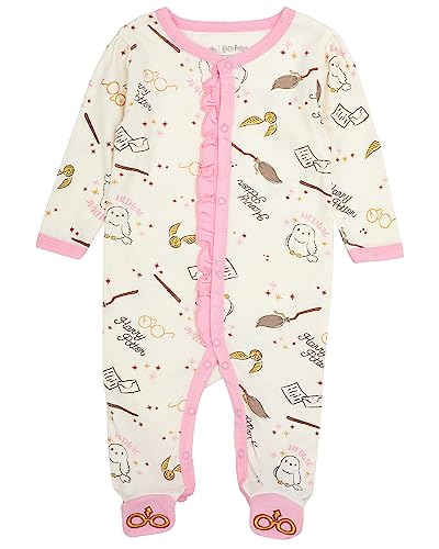 Image of Harry Potter Baby Girls Long-Sleeve Plush Polar Fleece Bodysuit Pajamas - Baby Girl Clothes Prints
