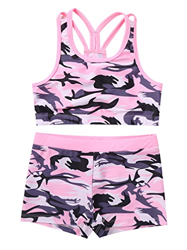 Kids Girls 2 Piece Swimsuit Bathing Suit Tankini Set Sports Crop Top with Booty Shorts Set3