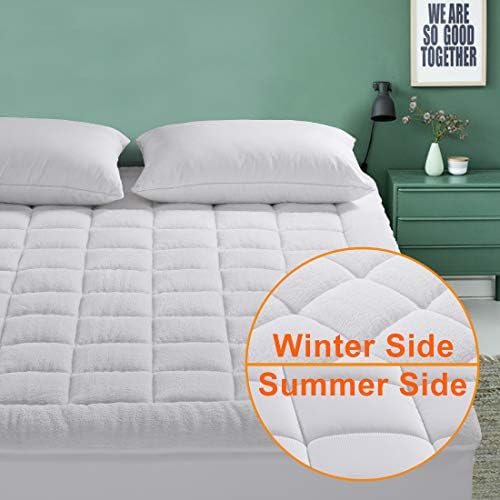 Full Mattress Pad Reversible for All Seasons - Pillow Top Fitted Mattress Pad Cover (Deep Pocket 8"-21"), Down Alternative Quilted Mattress Topper