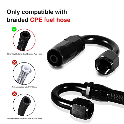 Image of 1PCS 6AN 180 Degree Swivel Hose End Fitting for Braided CPE Fuel Line Anodized Aluminum Alloy Black